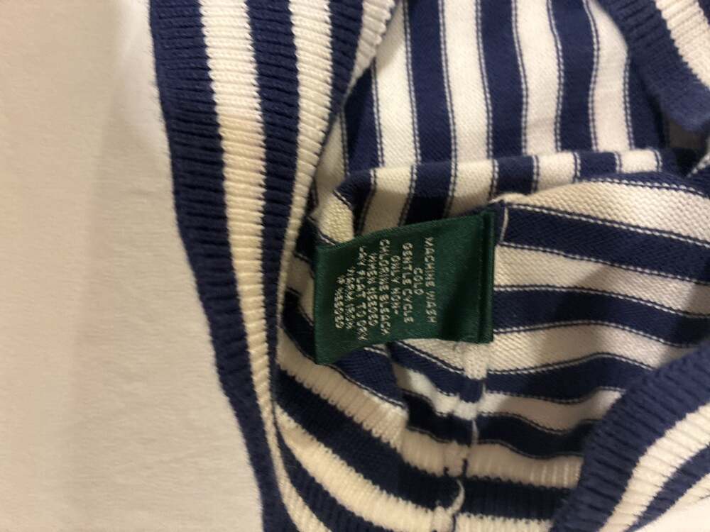 Lauren Ralph Lauren Nautical Striped Sweater M Navy Cream Gold Buckle Coastal - Picture 5 of 7